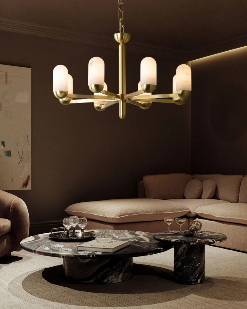 Alabaster Luxury Moonshade Brass Chandelier for dining room - Image 12