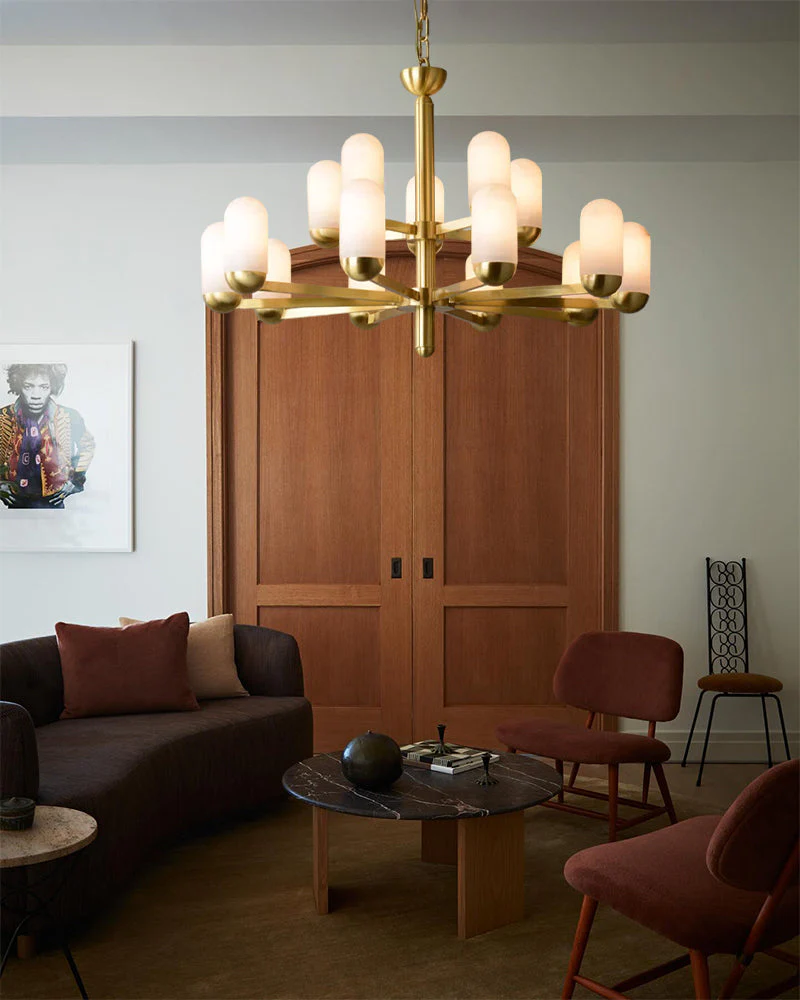 Alabaster Luxury Moonshade Brass Chandelier for dining room - Image 2