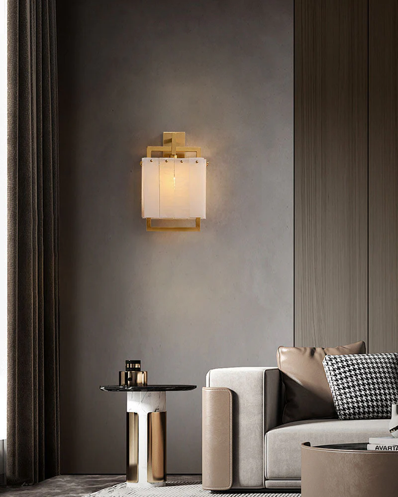 1-Light Rubbed Brass Alabaster flush mount Wall Light Fixture for bedside - Image 5