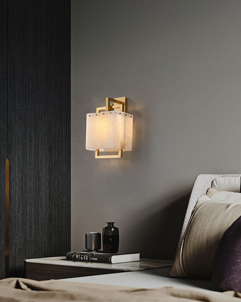 1-Light Rubbed Brass Alabaster flush mount Wall Light Fixture for bedside - Image 7