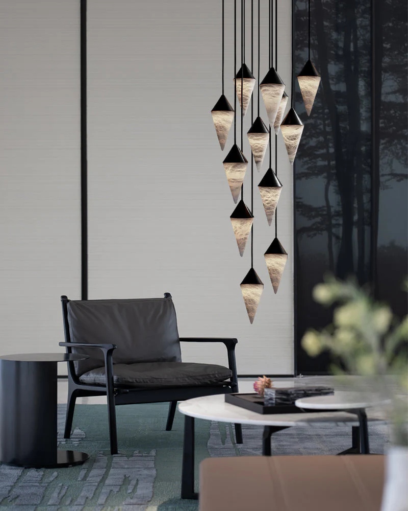 12 light Conical Cluster Minimalist Design Alabaster Pendant Light - Image 15