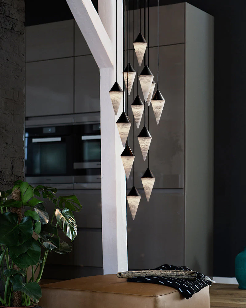 12 light Conical Cluster Minimalist Design Alabaster Pendant Light - Image 2