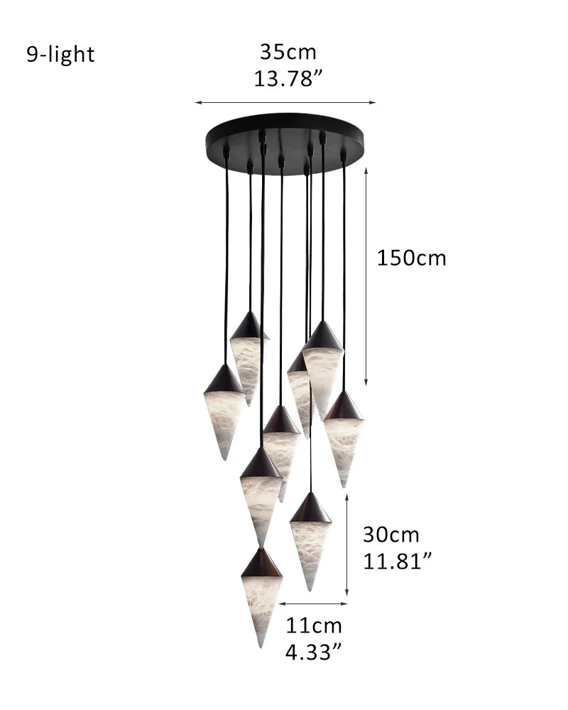 12 light Conical Cluster Minimalist Design Alabaster Pendant Light - Image 24