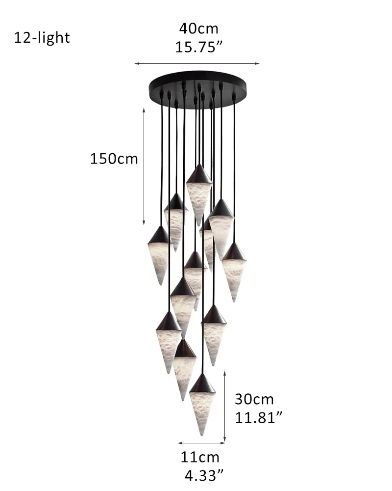 12 light Conical Cluster Minimalist Design Alabaster Pendant Light - Image 26