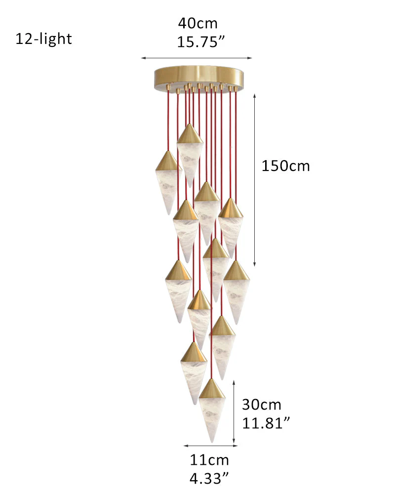 12 light Conical Cluster Minimalist Design Alabaster Pendant Light - Image 27