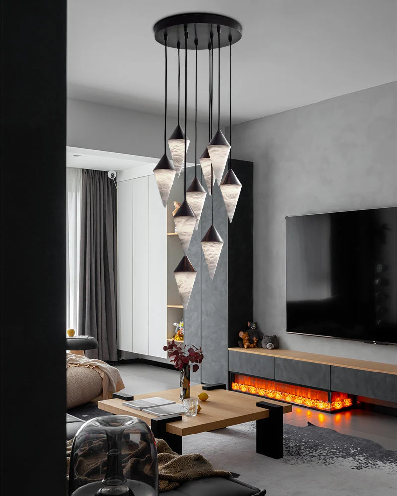 12 light Conical Cluster Minimalist Design Alabaster Pendant Light - Image 6