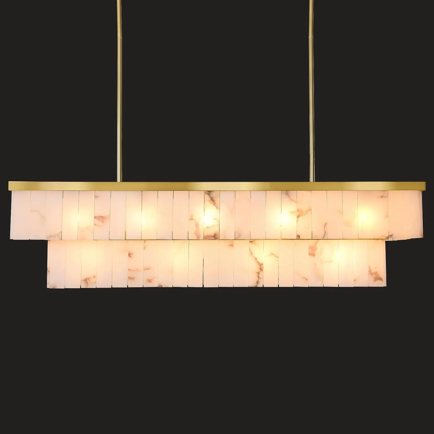 2-Tier Rectangle Alabaster Chandelier 54"L - Image 2