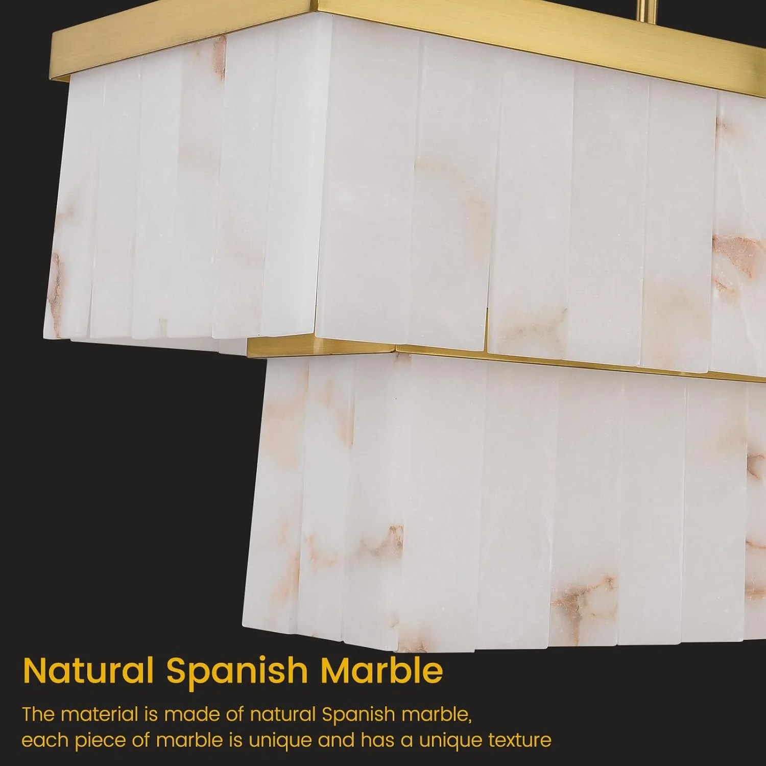 2-Tier Rectangle Alabaster Chandelier 54"L - Image 3
