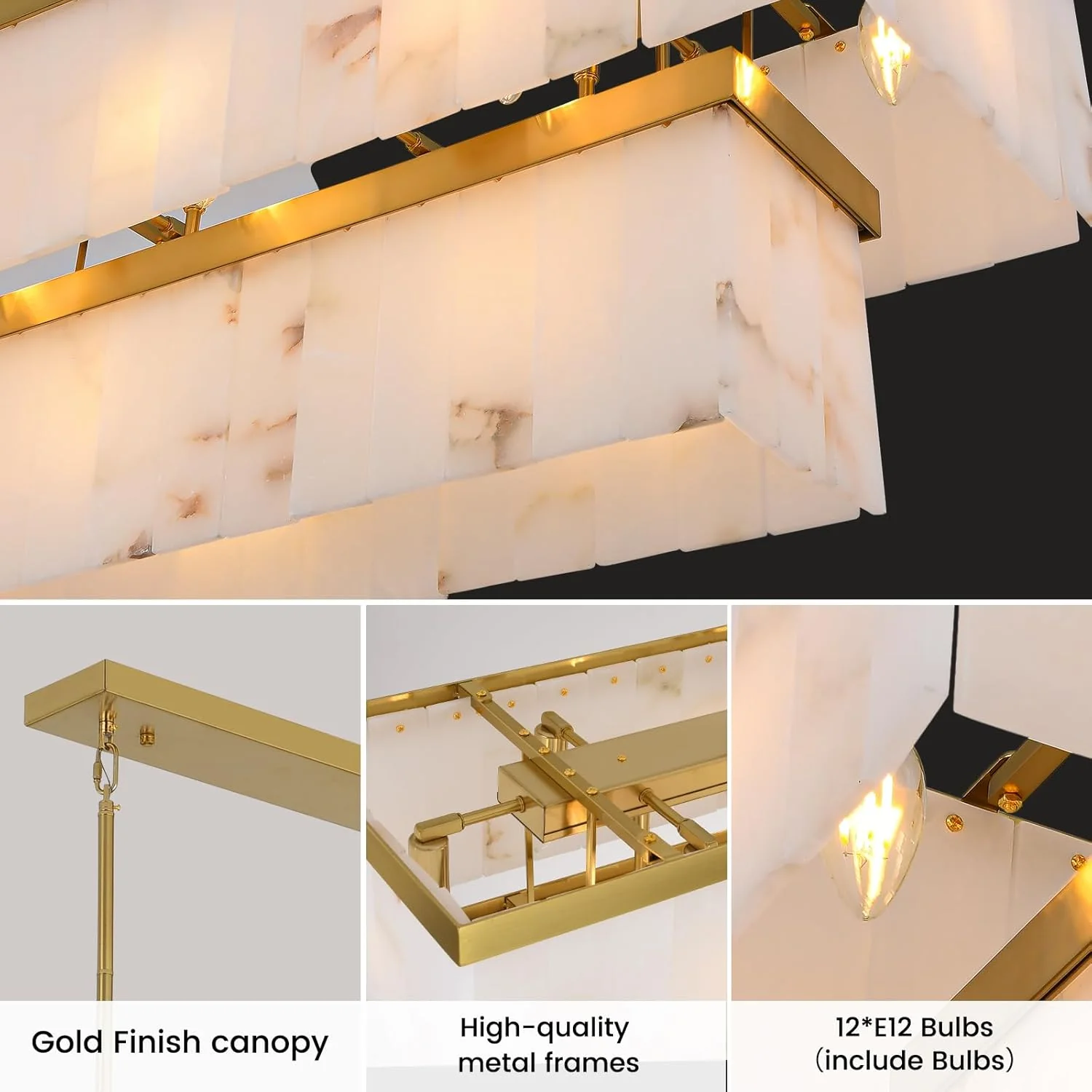 2-Tier Rectangle Alabaster Chandelier 54"L - Image 8