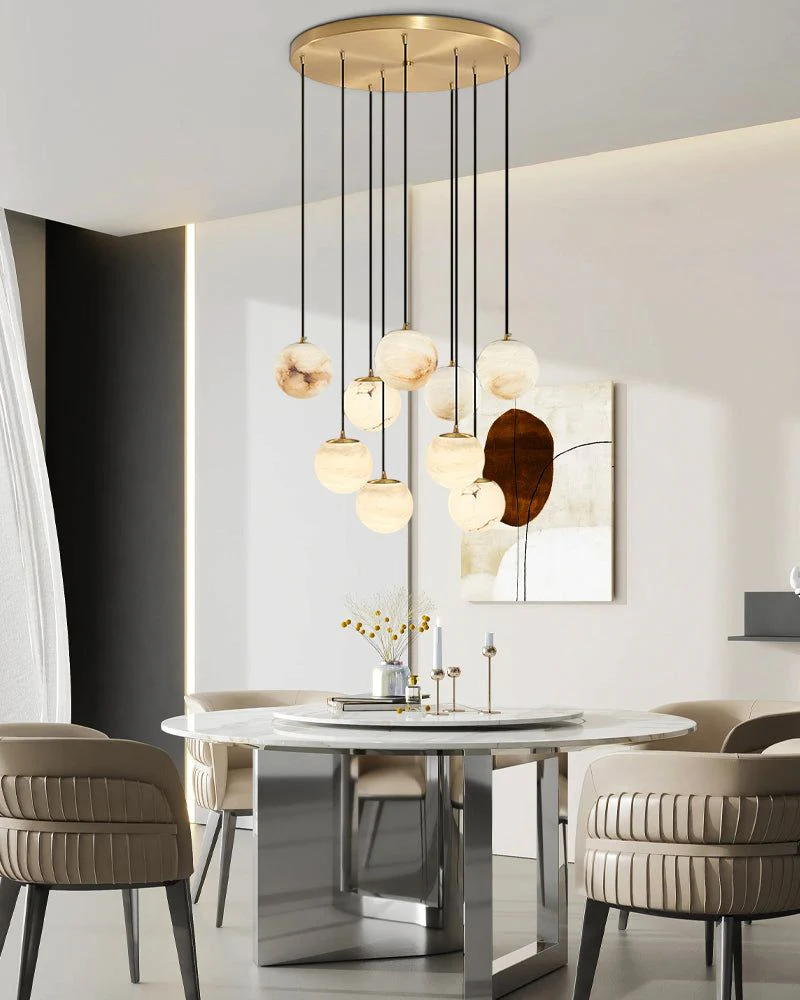 Small Alabaster Cluster Globes Ceiling Pendant Light For High Ceiling - Image 11