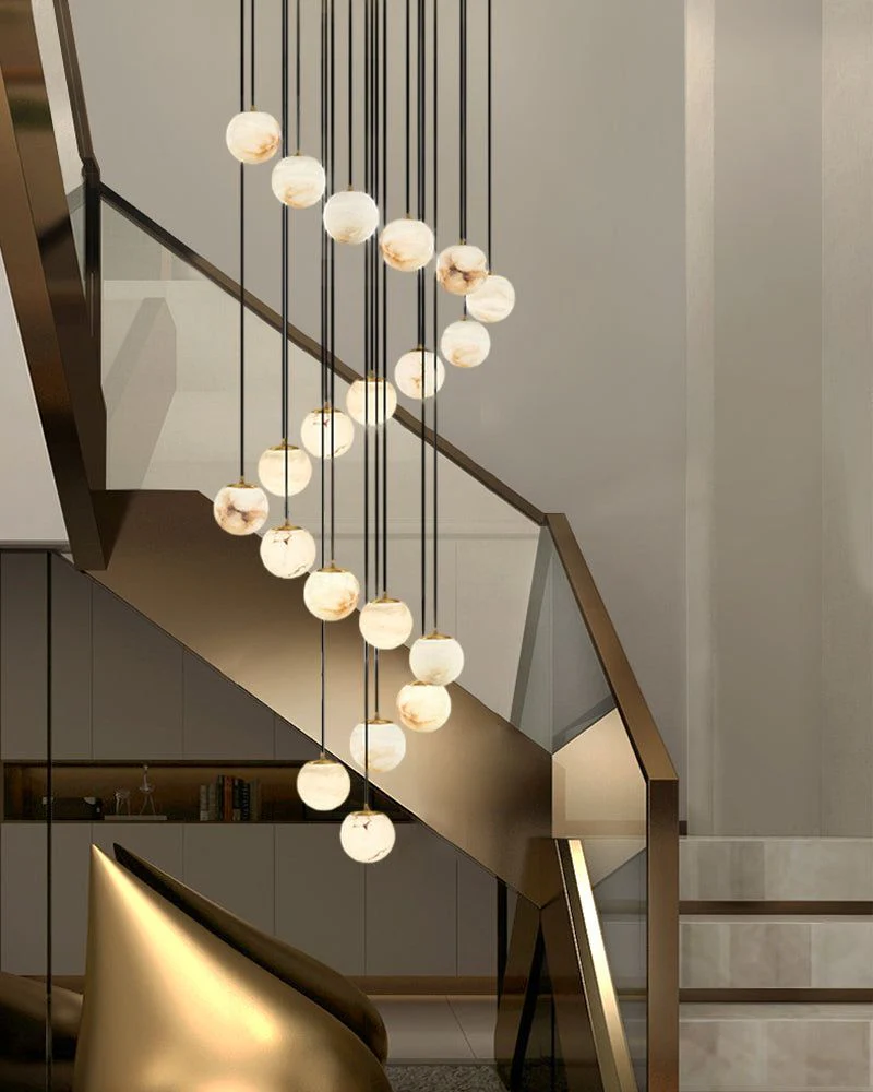 Small Alabaster Cluster Globes Ceiling Pendant Light For High Ceiling - Image 12