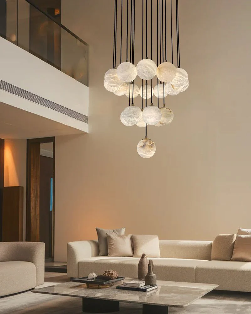 Small Alabaster Cluster Globes Ceiling Pendant Light For High Ceiling - Image 13