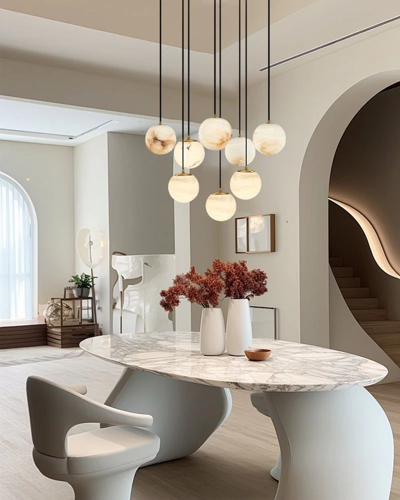 Small Alabaster Cluster Globes Ceiling Pendant Light For High Ceiling - Image 14
