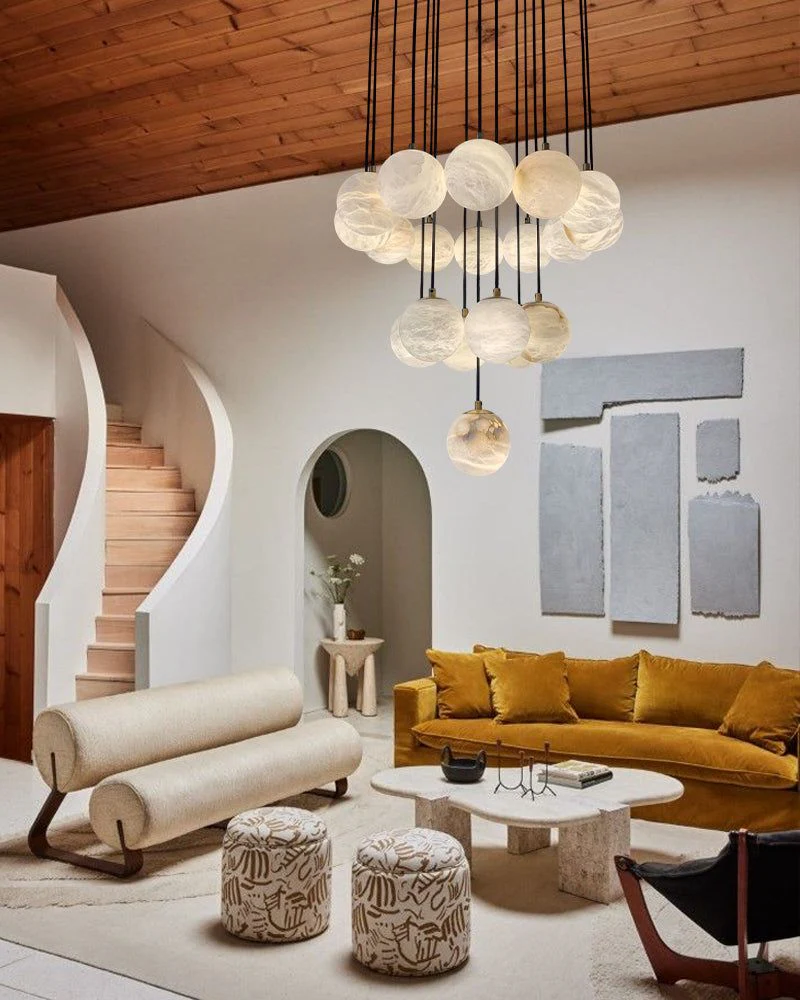 Small Alabaster Cluster Globes Ceiling Pendant Light For High Ceiling - Image 3