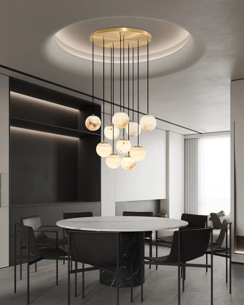Small Alabaster Cluster Globes Ceiling Pendant Light For High Ceiling - Image 4