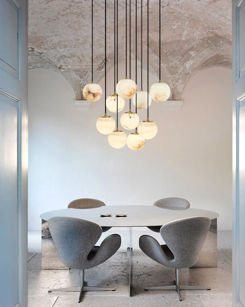 Small Alabaster Cluster Globes Ceiling Pendant Light For High Ceiling - Image 5