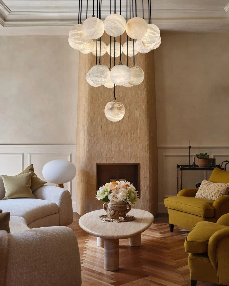 Small Alabaster Cluster Globes Ceiling Pendant Light For High Ceiling - Image 8