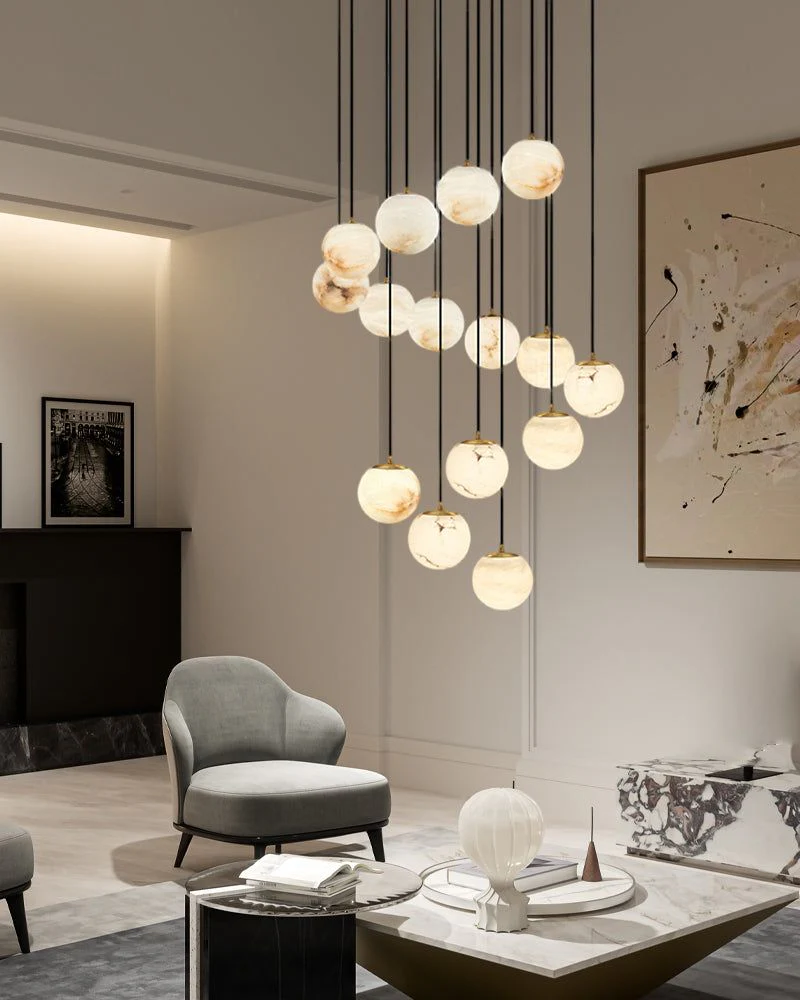 Small Alabaster Cluster Globes Ceiling Pendant Light For High Ceiling - Image 9