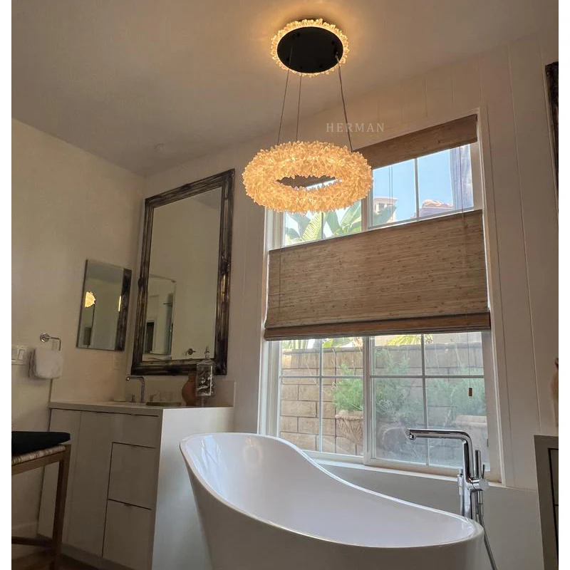 24-47 Inch Round Clear Geode Quartz Crystal Ring Pendant Light Modern Chandelier for Living Room - Image 12