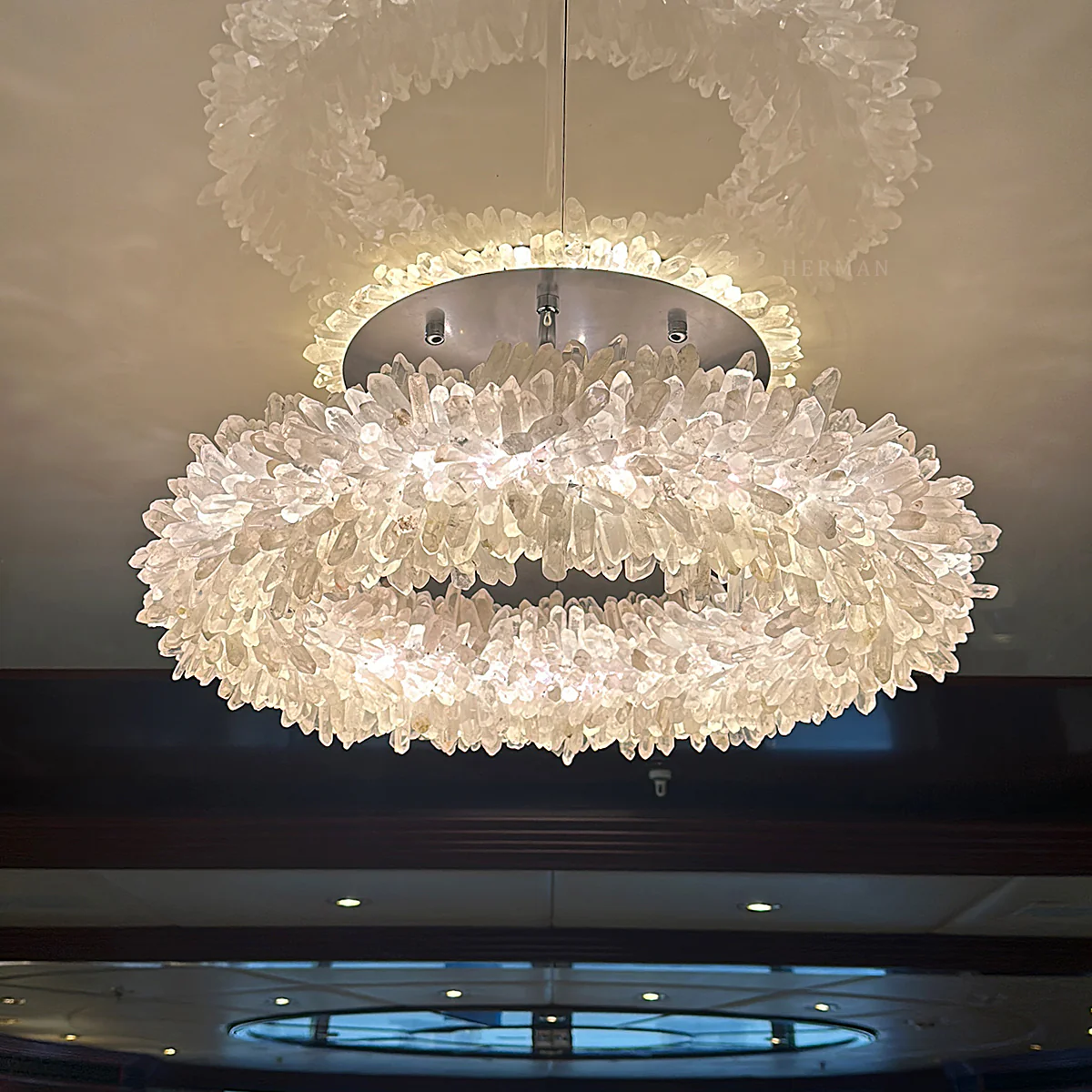 24-47 Inch Round Clear Geode Quartz Crystal Ring Pendant Light Modern Chandelier for Living Room - Image 19