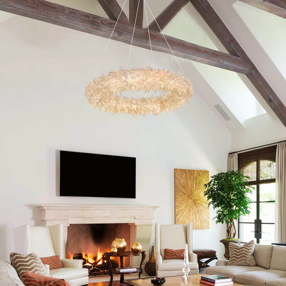 24-47 Inch Round Clear Geode Quartz Crystal Ring Pendant Light Modern Chandelier for Living Room - Image 21