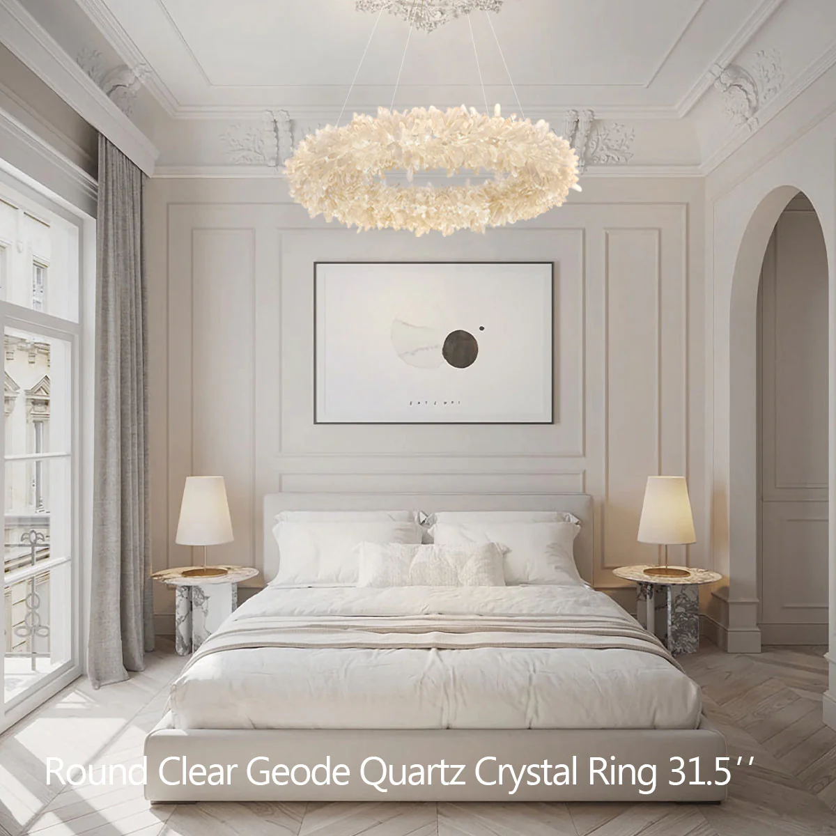 24-47 Inch Round Clear Geode Quartz Crystal Ring Pendant Light Modern Chandelier for Living Room - Image 25