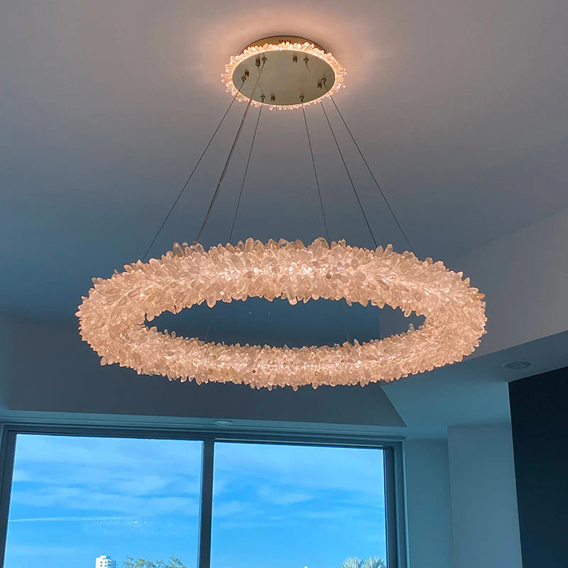 24-47 Inch Round Clear Geode Quartz Crystal Ring Pendant Light Modern Chandelier for Living Room - Image 29