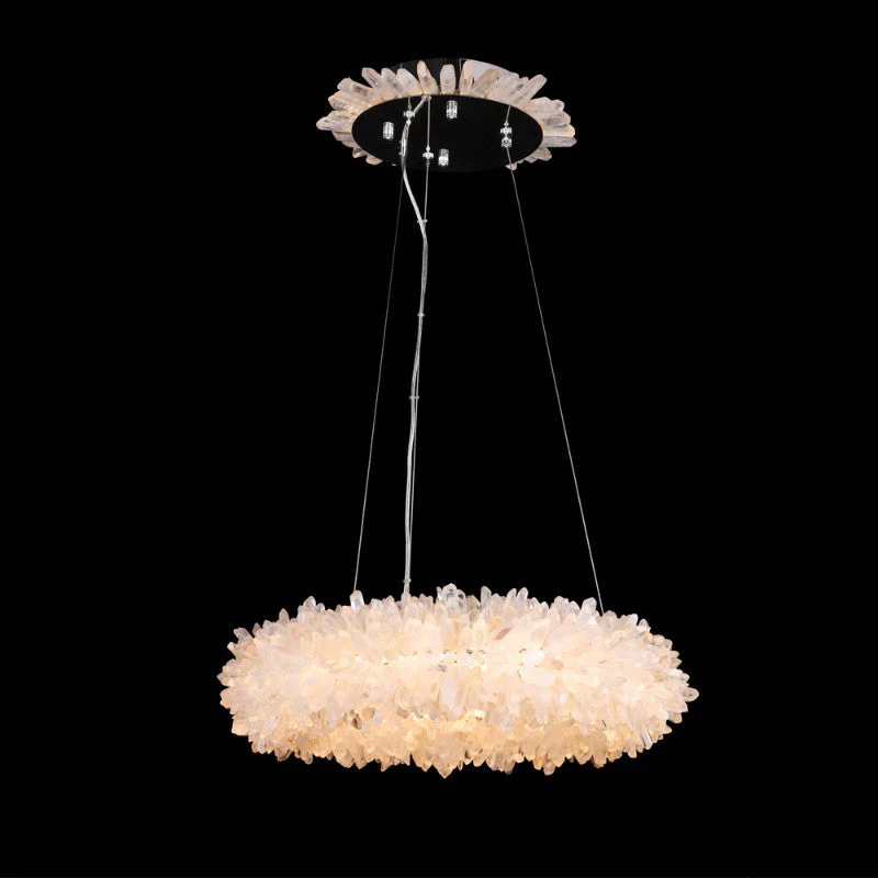 24-47 Inch Round Clear Geode Quartz Crystal Ring Pendant Light Modern Chandelier for Living Room - Image 31