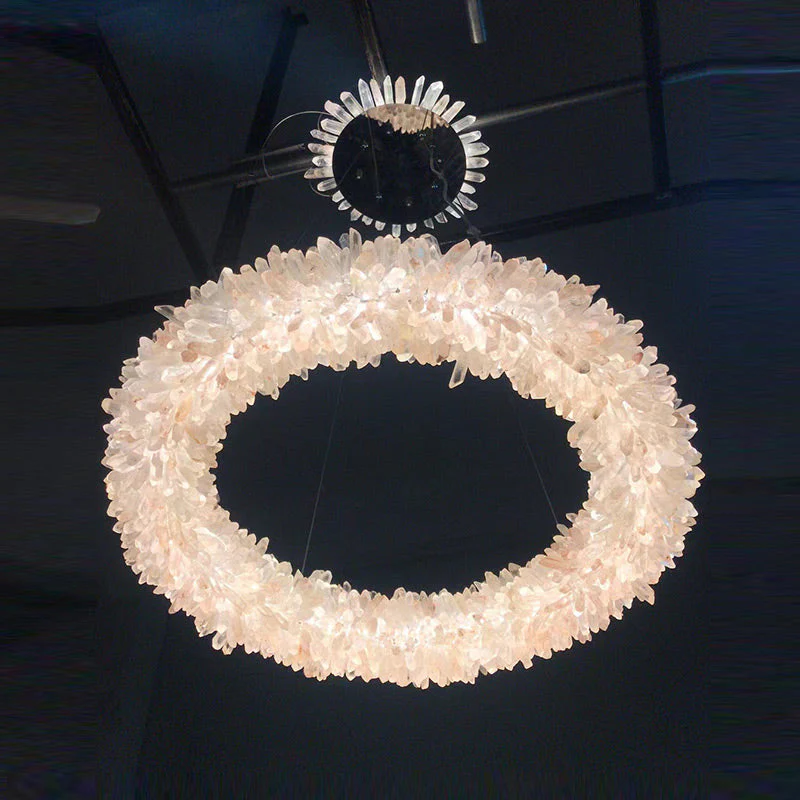 24-47 Inch Round Clear Geode Quartz Crystal Ring Pendant Light Modern Chandelier for Living Room - Image 32