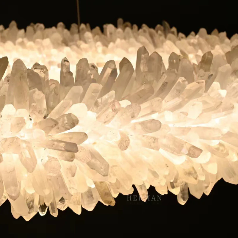24-47 Inch Round Clear Geode Quartz Crystal Ring Pendant Light Modern Chandelier for Living Room - Image 5