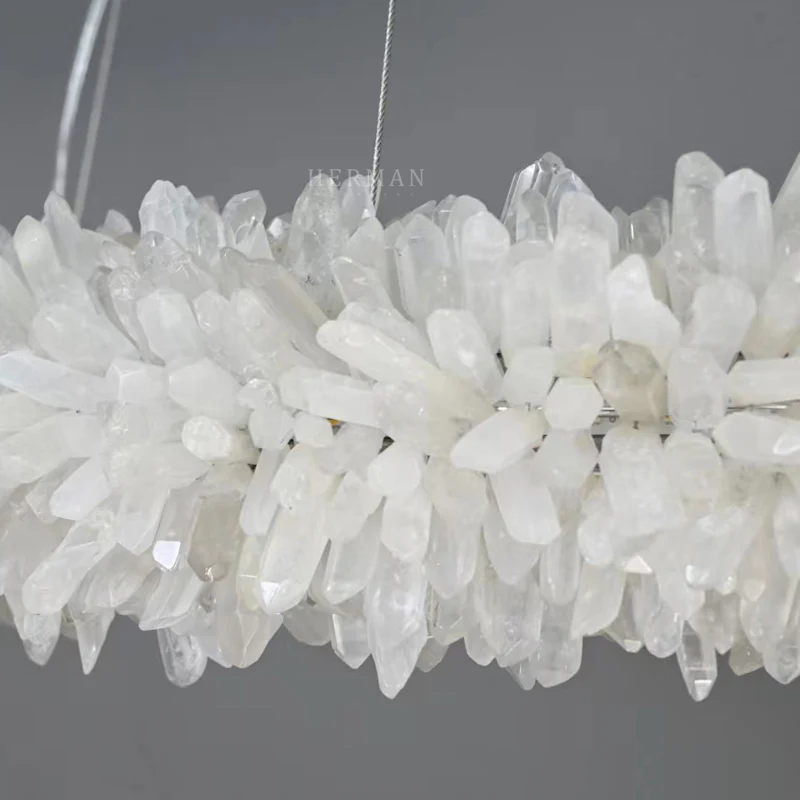 24-47 Inch Round Clear Geode Quartz Crystal Ring Pendant Light Modern Chandelier for Living Room - Image 6