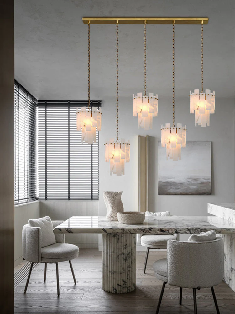 Tired Alabaster marble Cluster Chandelier 13" with adjustable chain - Image 6