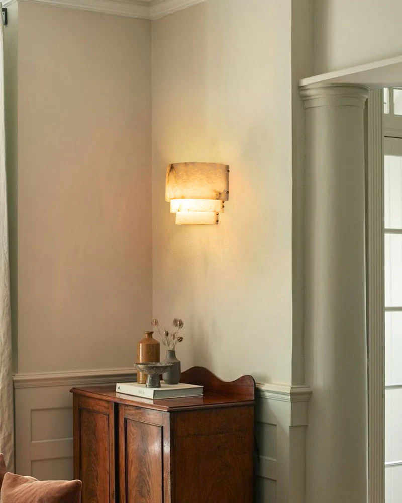3 Tier White Round Alabaster Chain Pendant Light Fitting in Brass 10in - Image 11