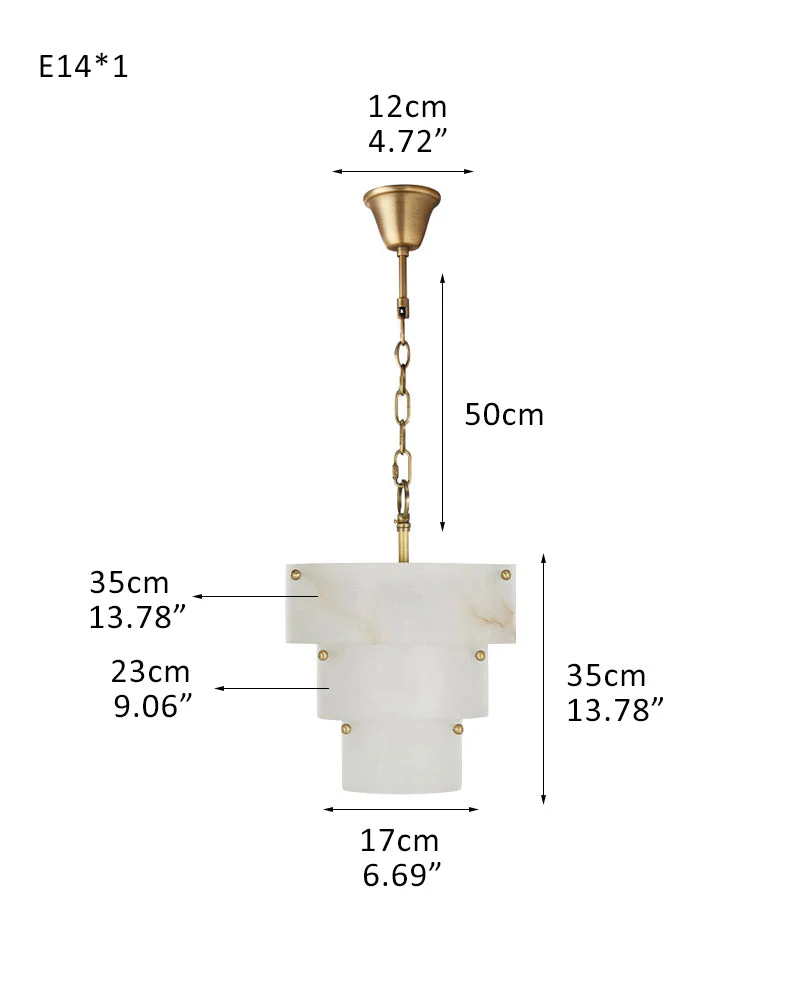 3 Tier White Round Alabaster Chain Pendant Light Fitting in Brass 10in - Image 14
