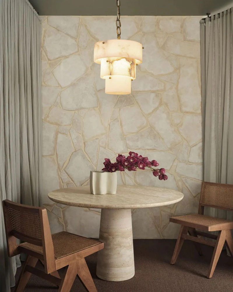 3 Tier White Round Alabaster Chain Pendant Light Fitting in Brass 10in - Image 8
