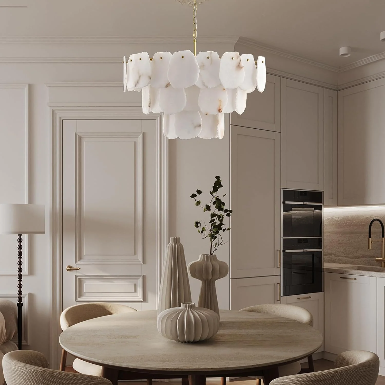 Talan Alabaster Round 3-Tier Chandelier 32″ - Image 3