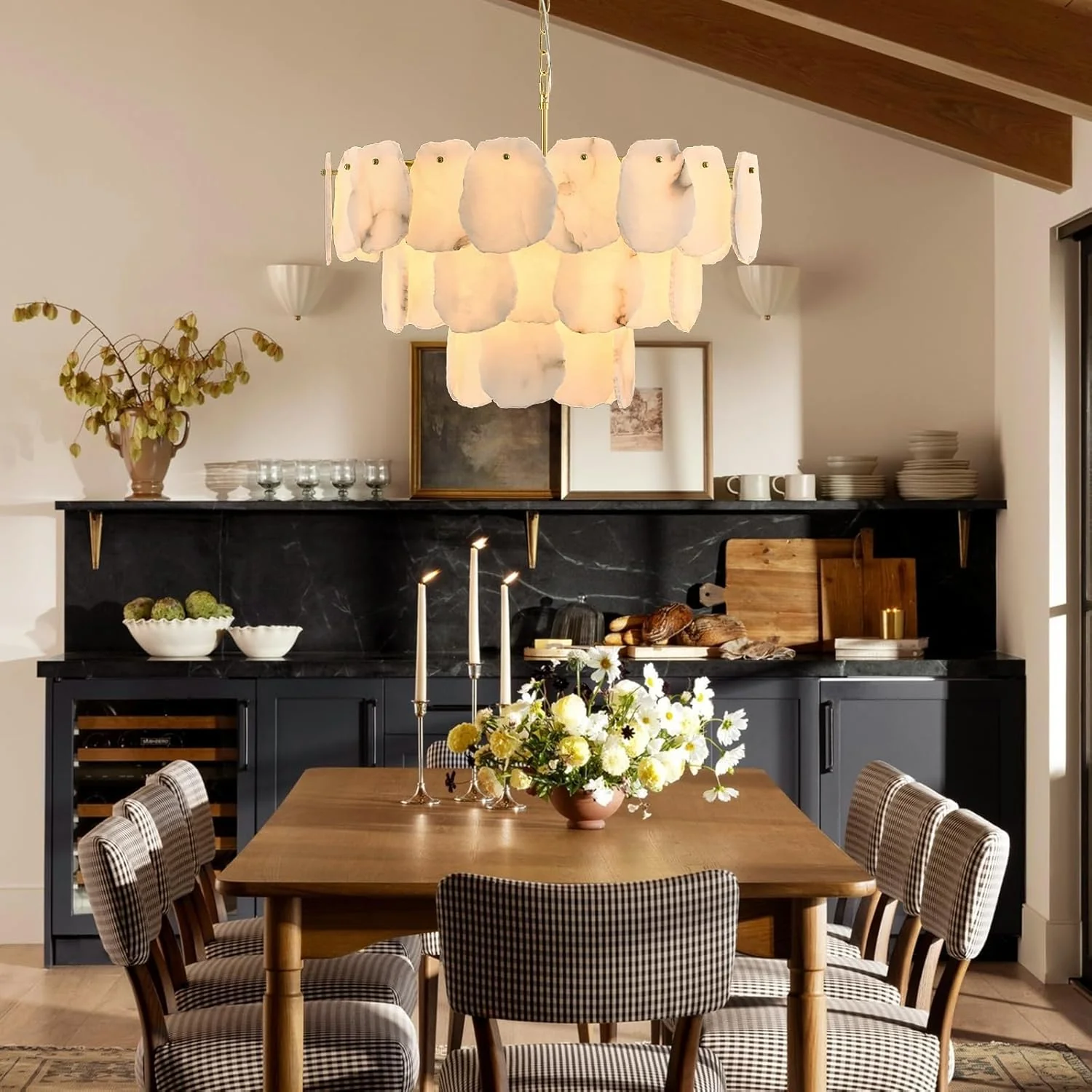 Talan Alabaster Round 3-Tier Chandelier 32″ - Image 5