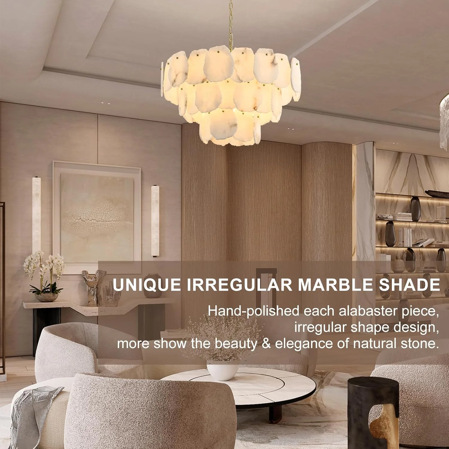 Talan Alabaster Round 3-Tier Chandelier 32″ - Image 7