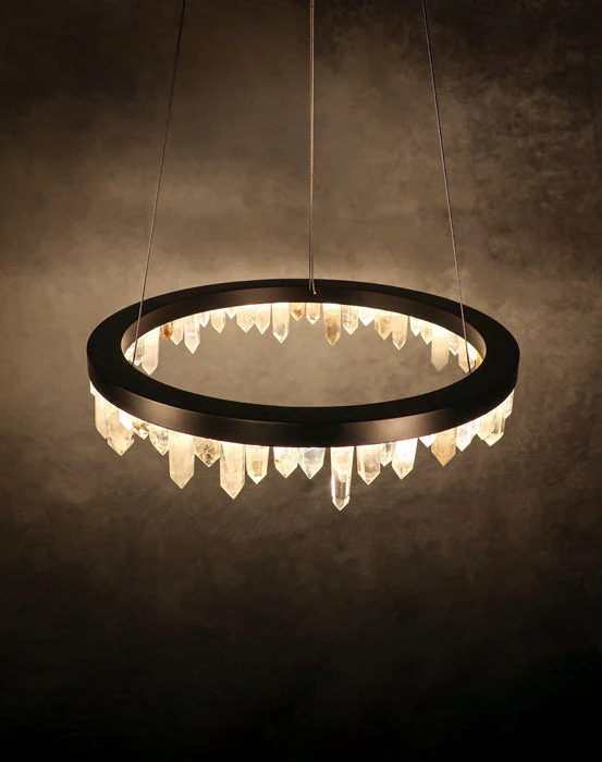 36 Inch Round Modern Chandelier Brass & Clear Geode Quartz Crystal Hanging Light - Image 10