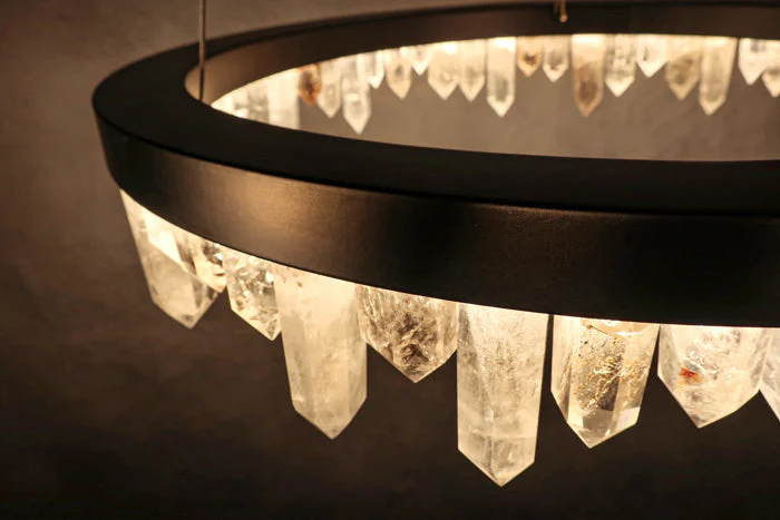 36 Inch Round Modern Chandelier Brass & Clear Geode Quartz Crystal Hanging Light - Image 11