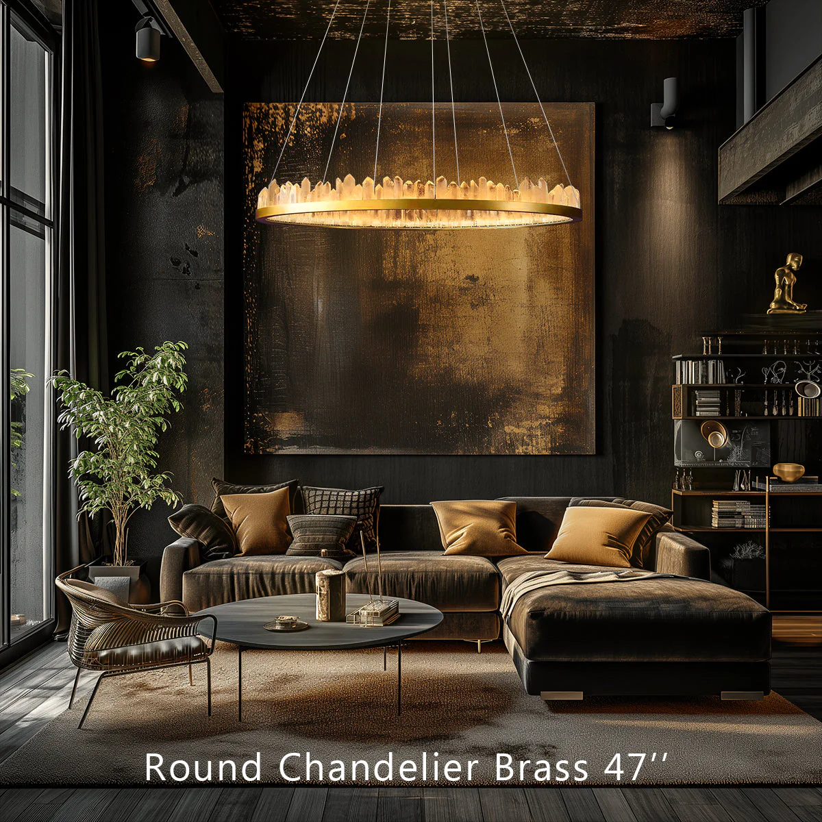 36 Inch Round Modern Chandelier Brass & Clear Geode Quartz Crystal Hanging Light - Image 16