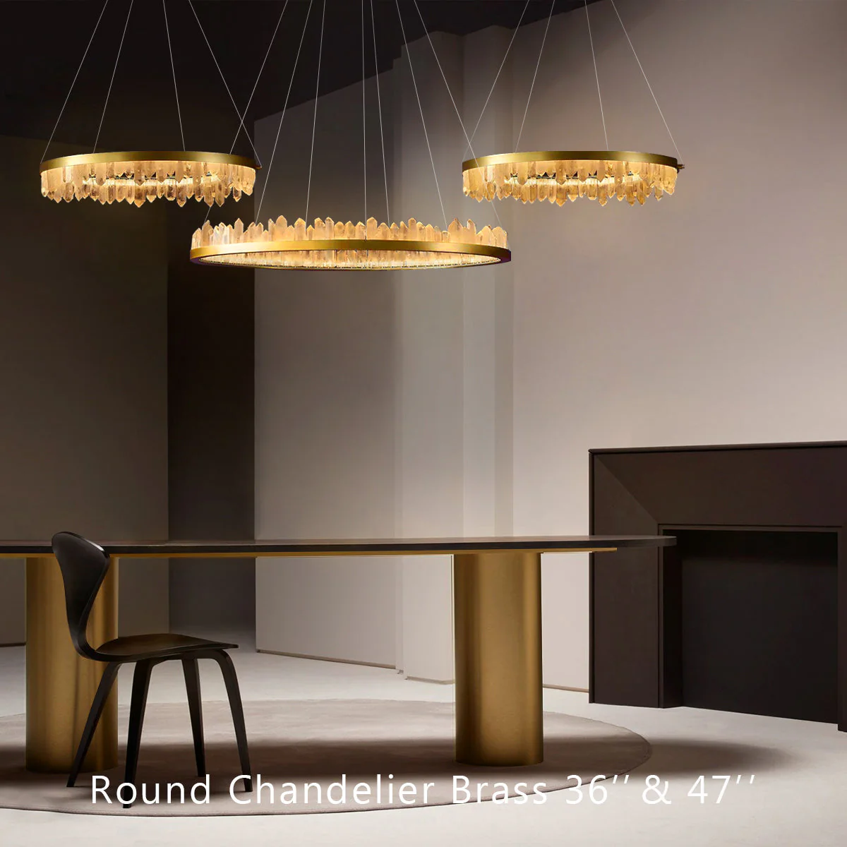 36 Inch Round Modern Chandelier Brass & Clear Geode Quartz Crystal Hanging Light - Image 2