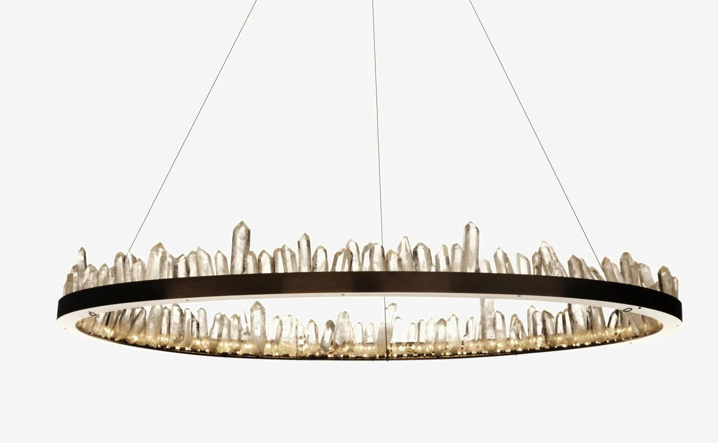 36 Inch Round Modern Chandelier Brass & Clear Geode Quartz Crystal Hanging Light - Image 20
