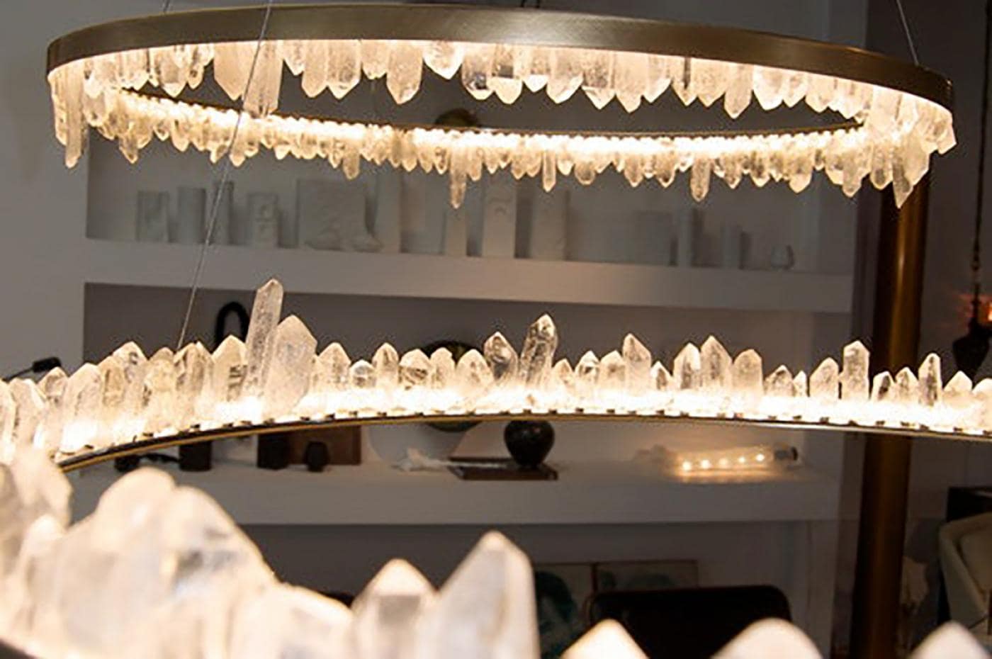 36 Inch Round Modern Chandelier Brass & Clear Geode Quartz Crystal Hanging Light - Image 24