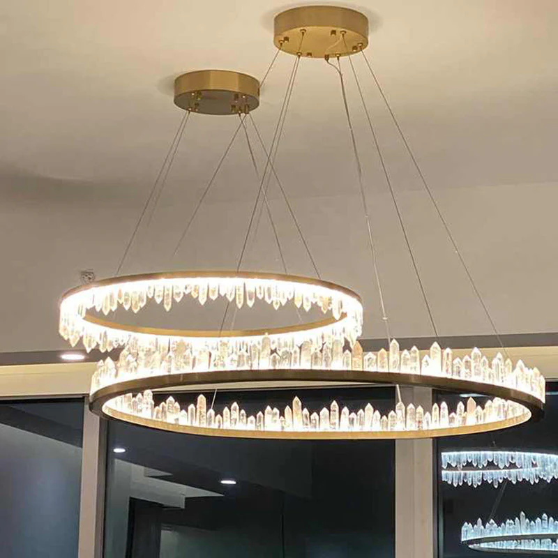 36 Inch Round Modern Chandelier Brass & Clear Geode Quartz Crystal Hanging Light - Image 5