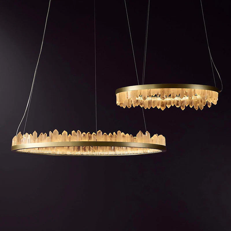36 Inch Round Modern Chandelier Brass & Clear Geode Quartz Crystal Hanging Light - Image 7