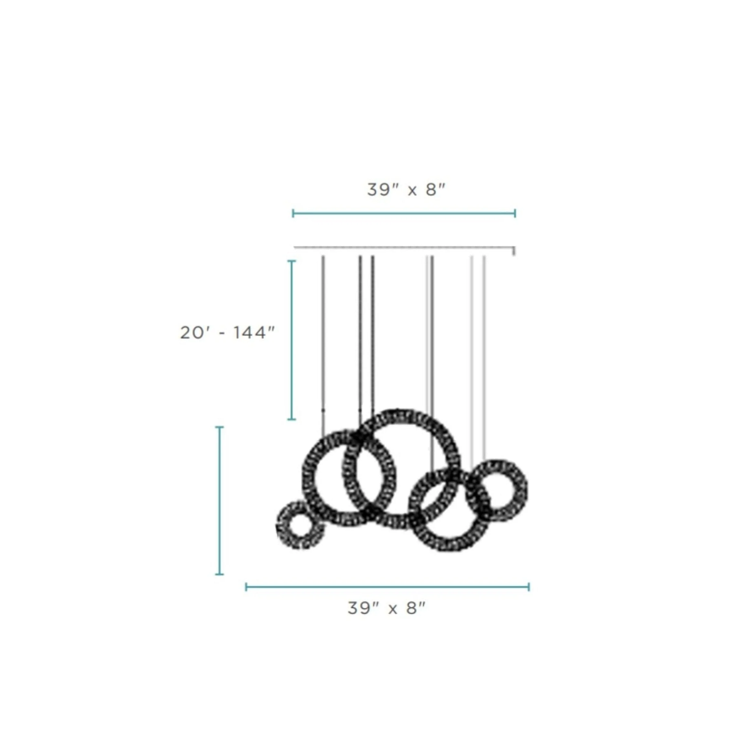 5 Hoop Crystal Progression Chandelier // Chrome - Image 4