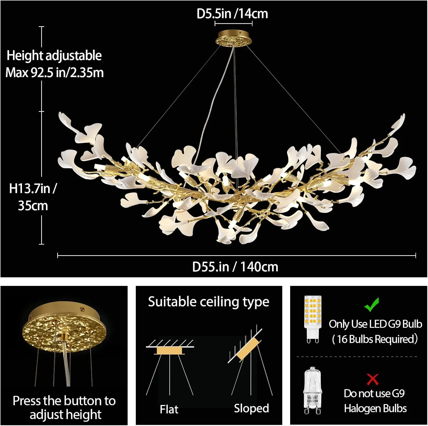 Ginkgo Rectangle Chandelier 55" - Image 10