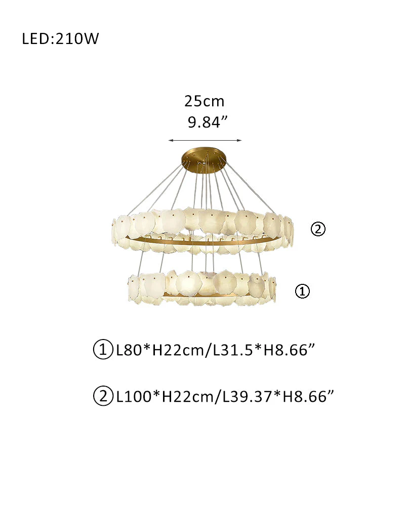 3-tiered stairwell chandeliers | irregular alabaster plate in disk ceiling with long cord - Image 10