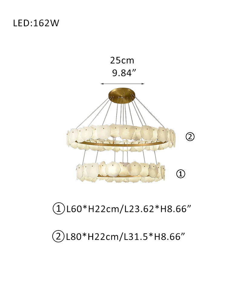 3-tiered stairwell chandeliers | irregular alabaster plate in disk ceiling with long cord - Image 11